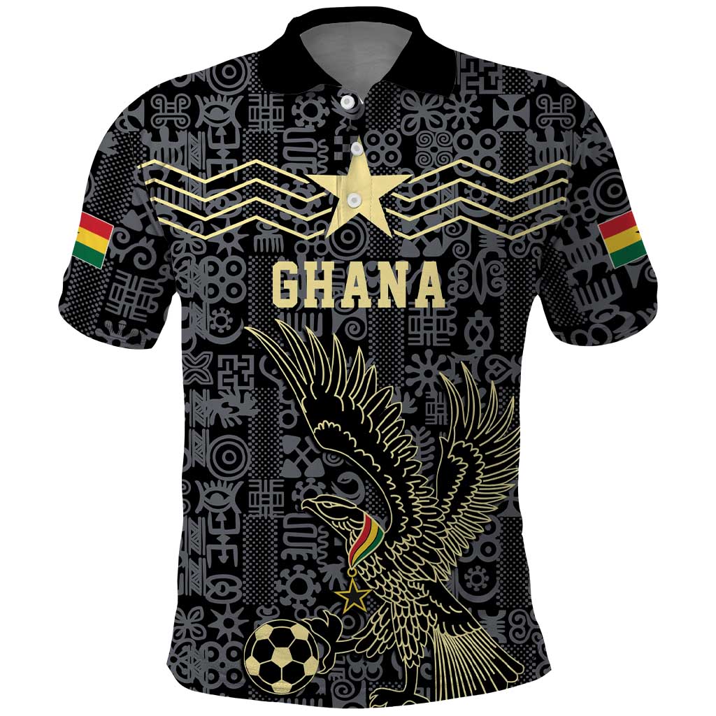Custom World Football 2026 Ghana Polo Shirt Black Stars Rise with Black Adinkra Pattern