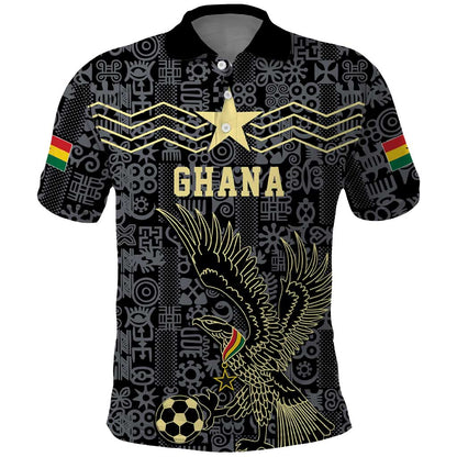 Custom World Football 2026 Ghana Polo Shirt Black Stars Rise with Black Adinkra Pattern