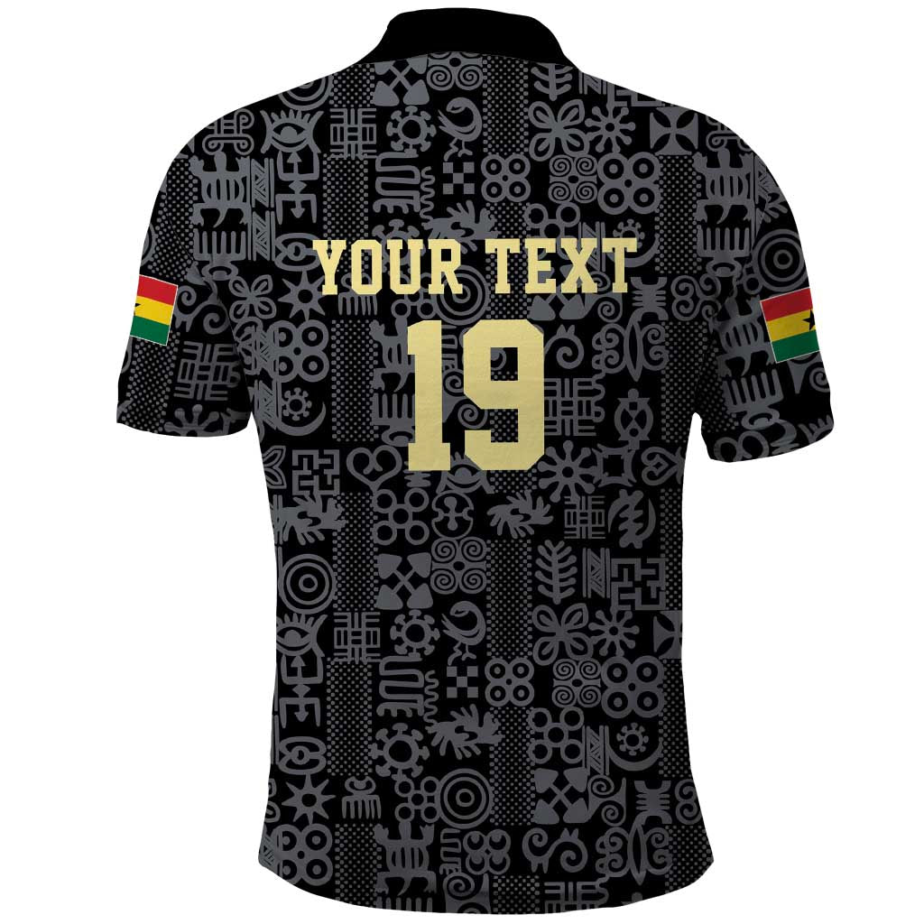 Custom World Football 2026 Ghana Polo Shirt Black Stars Rise with Black Adinkra Pattern