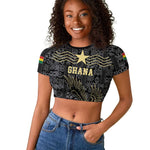 Custom World Football 2026 Ghana Raglan Cropped T shirt Black Stars Rise with Black Adinkra Pattern