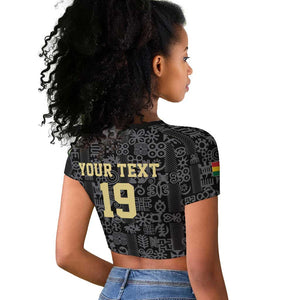 Custom World Football 2026 Ghana Raglan Cropped T shirt Black Stars Rise with Black Adinkra Pattern