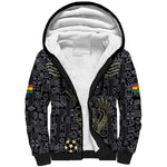 Custom World Football 2026 Ghana Sherpa Hoodie Black Stars Rise with Black Adinkra Pattern