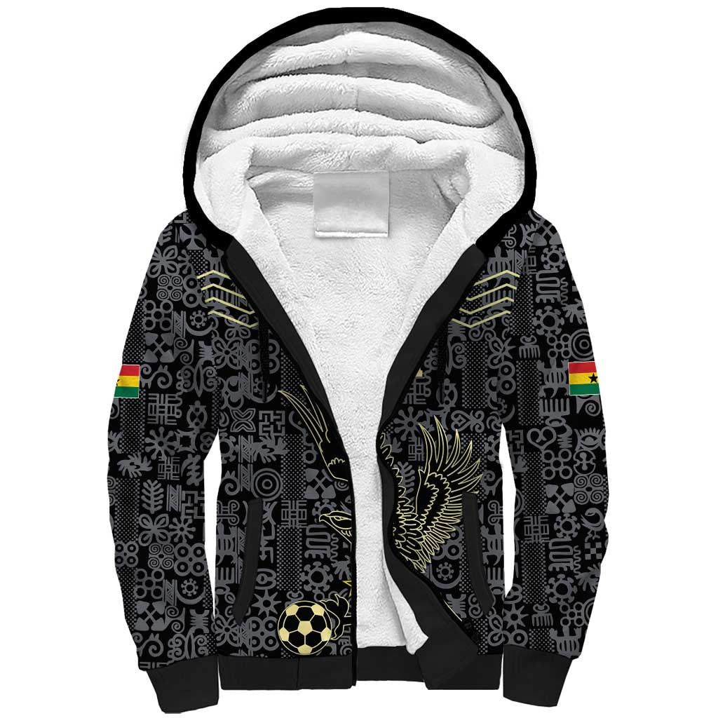 Custom World Football 2026 Ghana Sherpa Hoodie Black Stars Rise with Black Adinkra Pattern