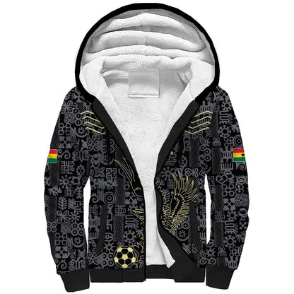 Custom World Football 2026 Ghana Sherpa Hoodie Black Stars Rise with Black Adinkra Pattern