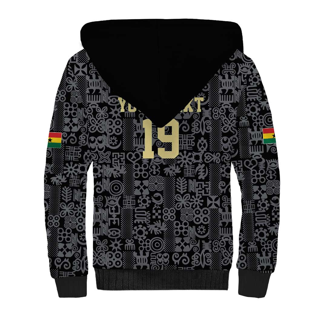 Custom World Football 2026 Ghana Sherpa Hoodie Black Stars Rise with Black Adinkra Pattern
