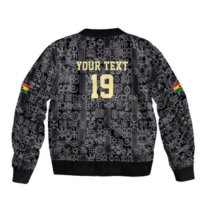 Custom World Football 2026 Ghana Sleeve Zip Bomber Jacket Black Stars Rise with Black Adinkra Pattern
