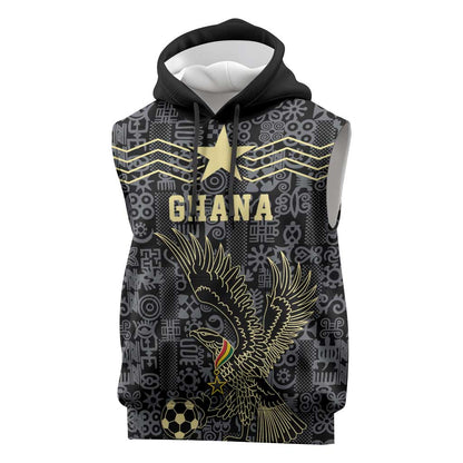 Custom World Football 2026 Ghana Sleeveless Hoodie Black Stars Rise with Black Adinkra Pattern