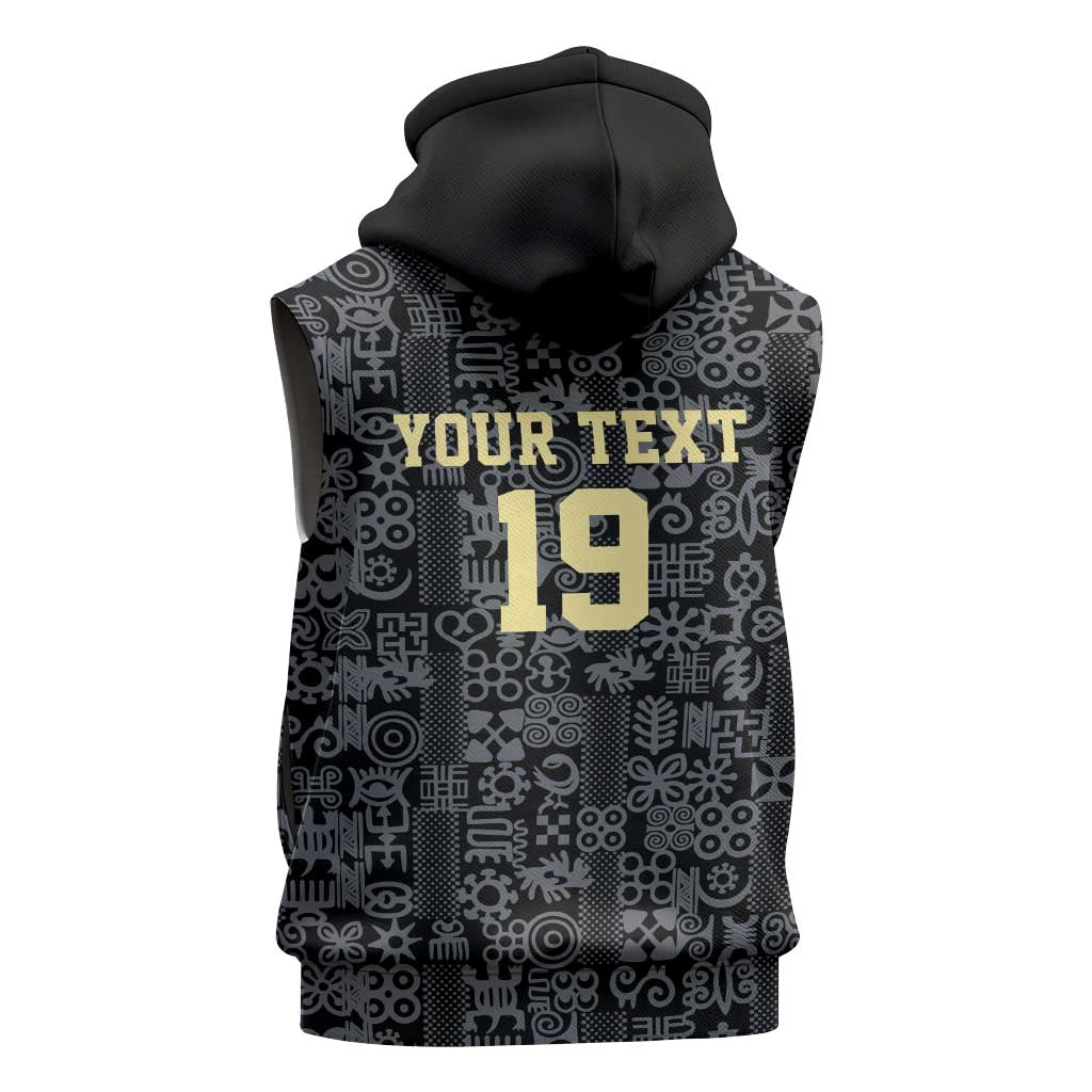 Custom World Football 2026 Ghana Sleeveless Hoodie Black Stars Rise with Black Adinkra Pattern