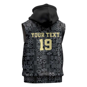 Custom World Football 2026 Ghana Sleeveless Hoodie Black Stars Rise with Black Adinkra Pattern