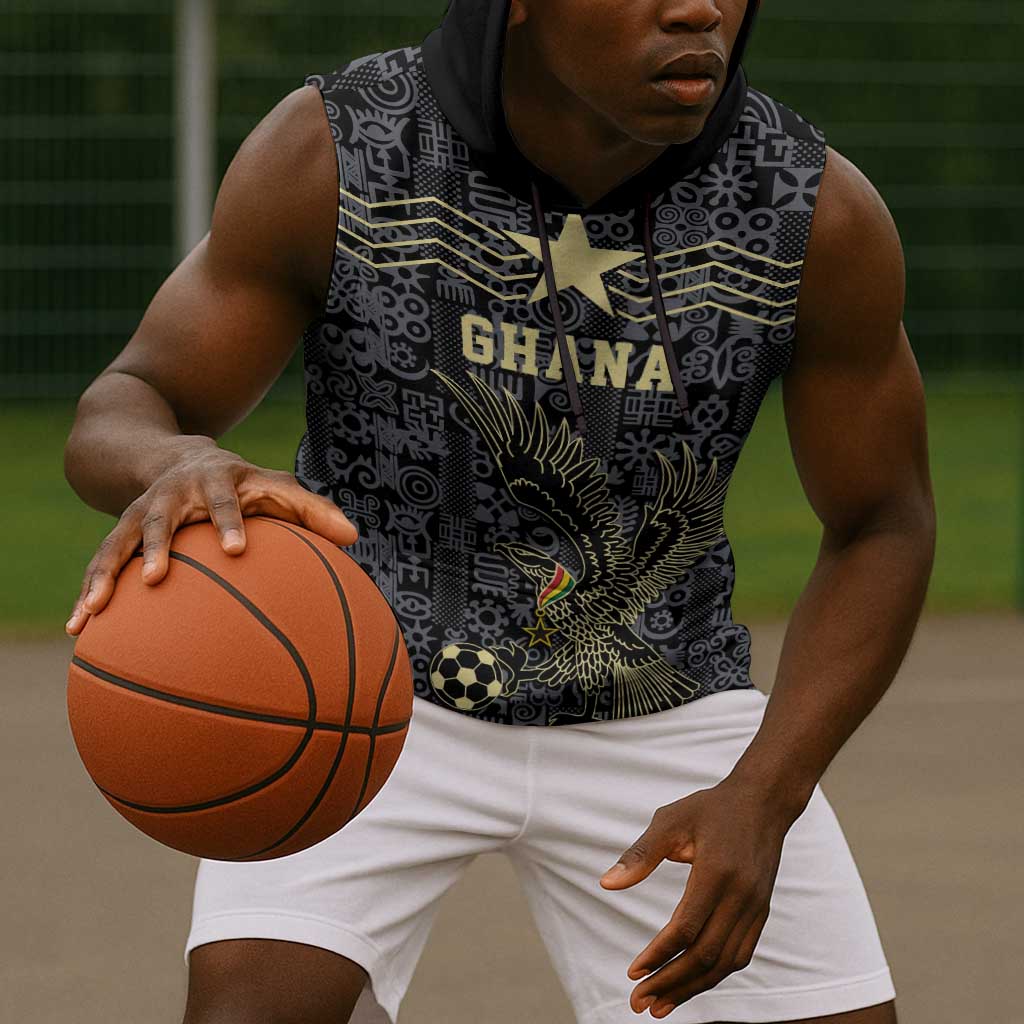 Custom World Football 2026 Ghana Sleeveless Hoodie Black Stars Rise with Black Adinkra Pattern
