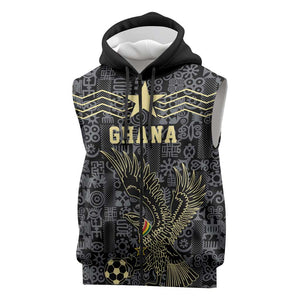 Custom World Football 2026 Ghana Sleeveless Zip Hoodie Black Stars Rise with Black Adinkra Pattern