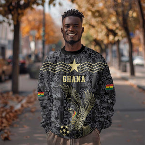 Custom World Football 2026 Ghana Sweatshirt Black Stars Rise with Black Adinkra Pattern