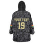 Custom World Football 2026 Ghana Wearable Blanket Hoodie Black Stars Rise with Black Adinkra Pattern