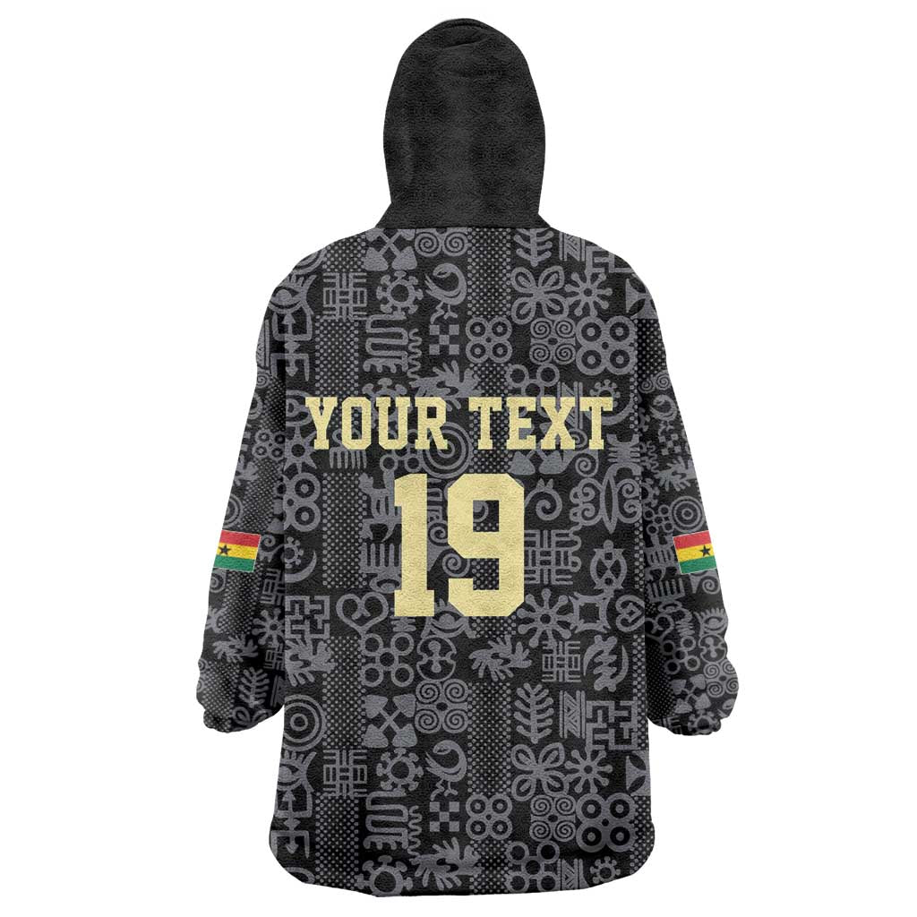 Custom World Football 2026 Ghana Wearable Blanket Hoodie Black Stars Rise with Black Adinkra Pattern