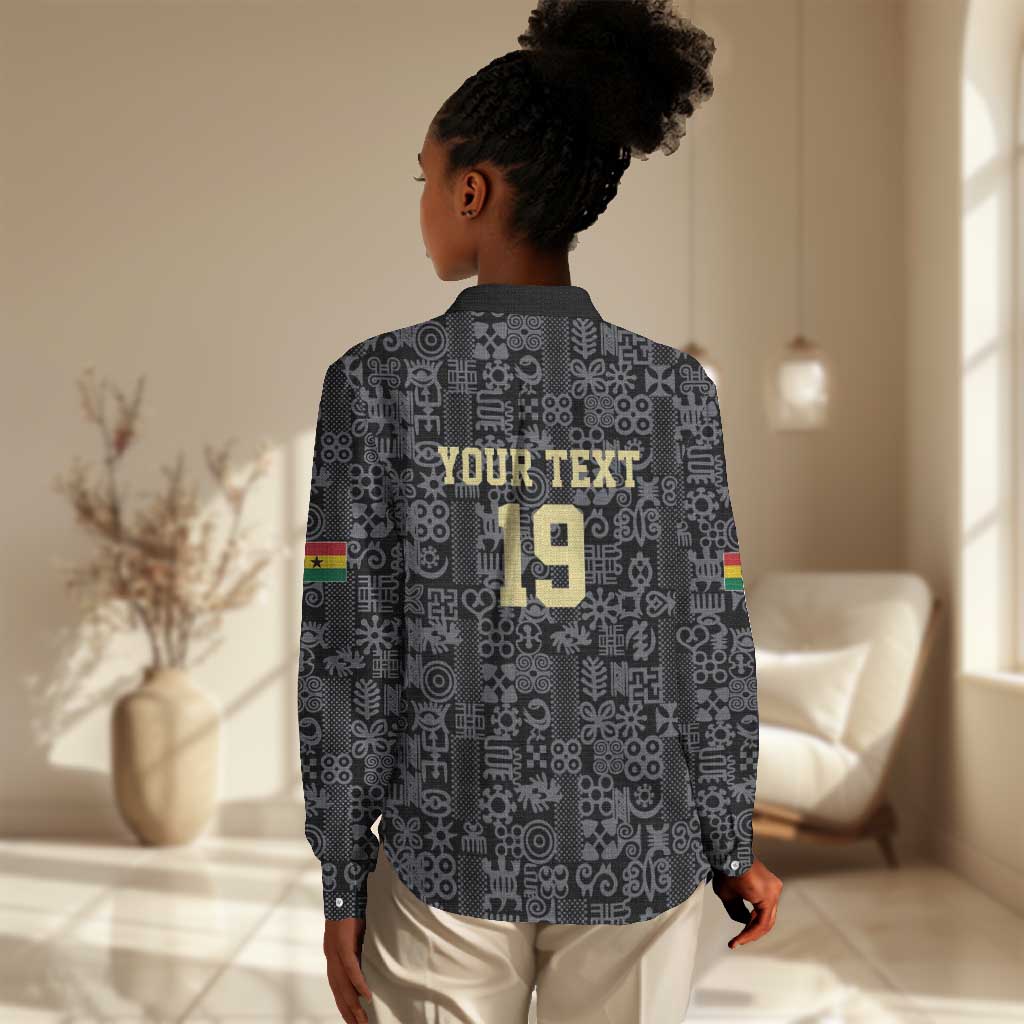 Custom World Football 2026 Ghana Women Casual Shirt Black Stars Rise with Black Adinkra Pattern