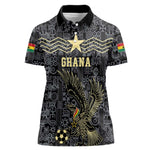 Custom World Football 2026 Ghana Women Polo Shirt Black Stars Rise with Black Adinkra Pattern