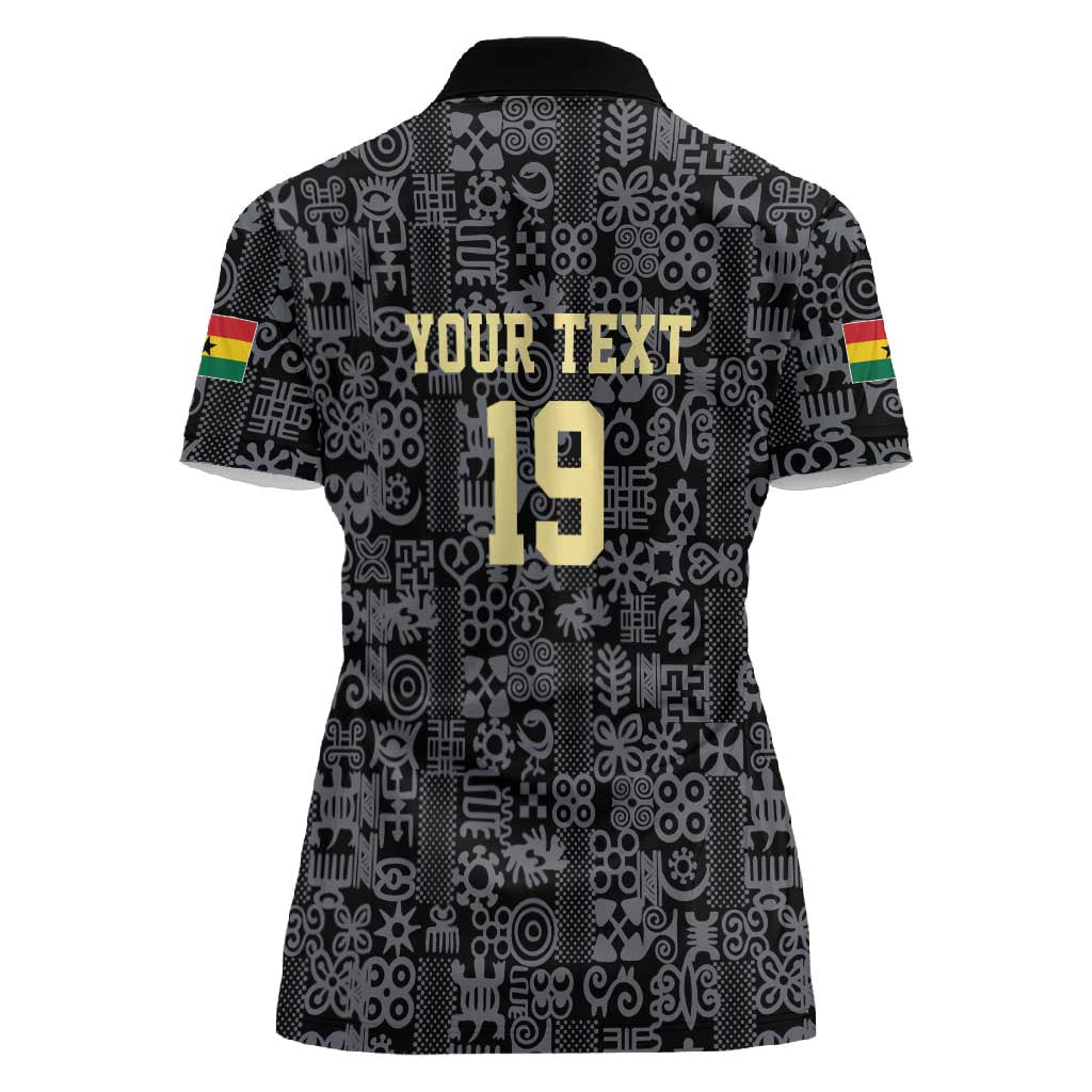 Custom World Football 2026 Ghana Women Polo Shirt Black Stars Rise with Black Adinkra Pattern