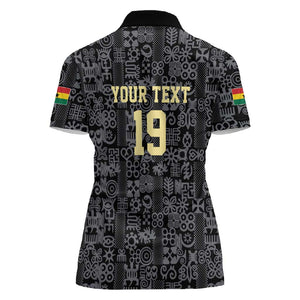 Custom World Football 2026 Ghana Women Polo Shirt Black Stars Rise with Black Adinkra Pattern