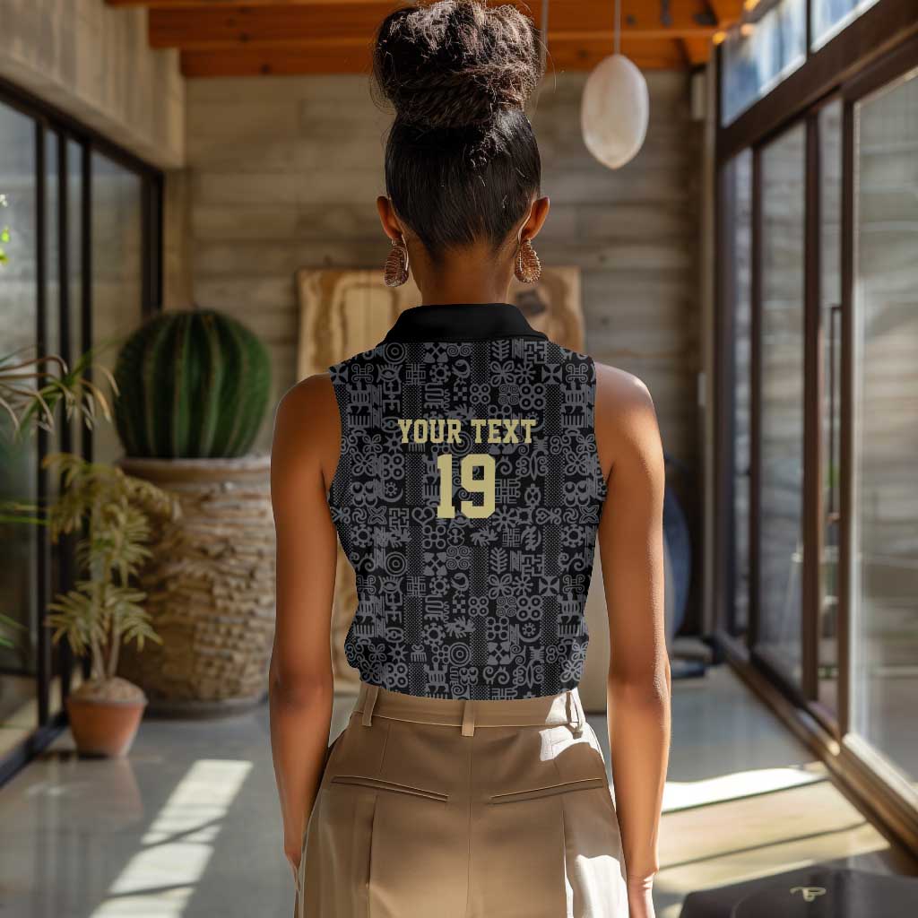 Custom World Football 2026 Ghana Women Sleeveless Polo Shirt Black Stars Rise with Black Adinkra Pattern
