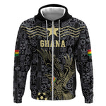 Custom World Football 2026 Ghana Zip Hoodie Black Stars Rise with Black Adinkra Pattern