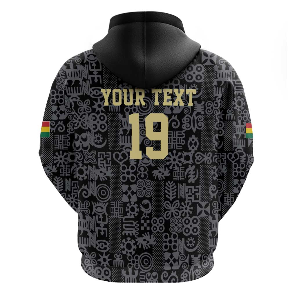 Custom World Football 2026 Ghana Zip Hoodie Black Stars Rise with Black Adinkra Pattern