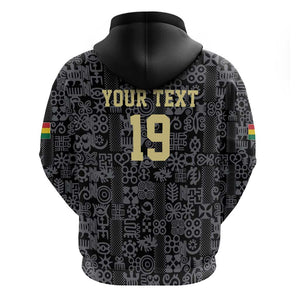 Custom World Football 2026 Ghana Zip Hoodie Black Stars Rise with Black Adinkra Pattern