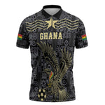 Custom World Football 2026 Ghana Zipper Polo Shirt Black Stars Rise with Black Adinkra Pattern