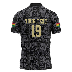 Custom World Football 2026 Ghana Zipper Polo Shirt Black Stars Rise with Black Adinkra Pattern