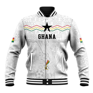 Custom World Football 2026 Ghana Baseball Jacket Black Stars Rise with White Adinkra Pattern