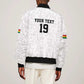 Custom World Football 2026 Ghana Bomber Jacket Black Stars Rise with White Adinkra Pattern