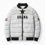 Custom World Football 2026 Ghana Bomber Puffer Jacket Black Stars Rise with White Adinkra Pattern