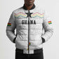 Custom World Football 2026 Ghana Bomber Puffer Jacket Black Stars Rise with White Adinkra Pattern