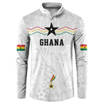 Custom World Football 2026 Ghana Button Sweatshirt Black Stars Rise with White Adinkra Pattern