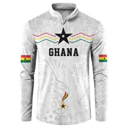 Custom World Football 2026 Ghana Button Sweatshirt Black Stars Rise with White Adinkra Pattern