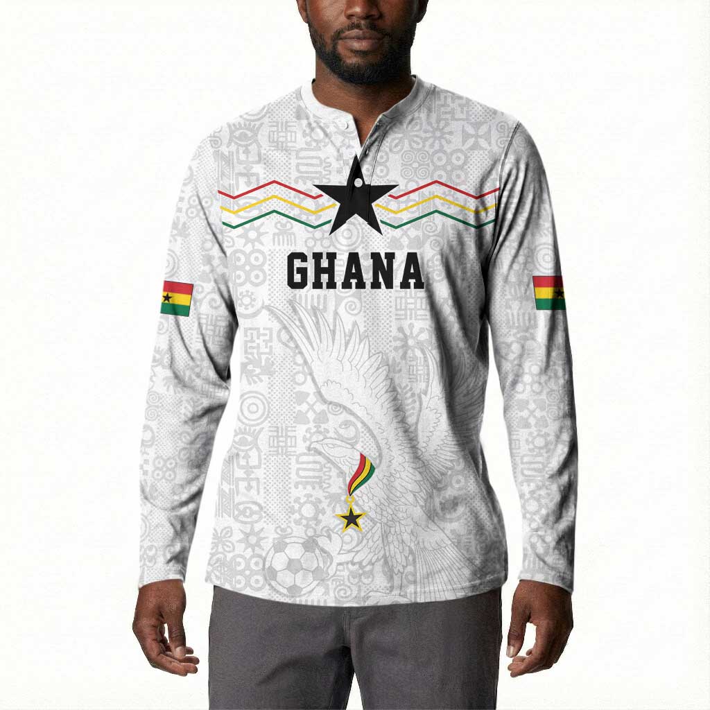 Custom World Football 2026 Ghana Button Sweatshirt Black Stars Rise with White Adinkra Pattern