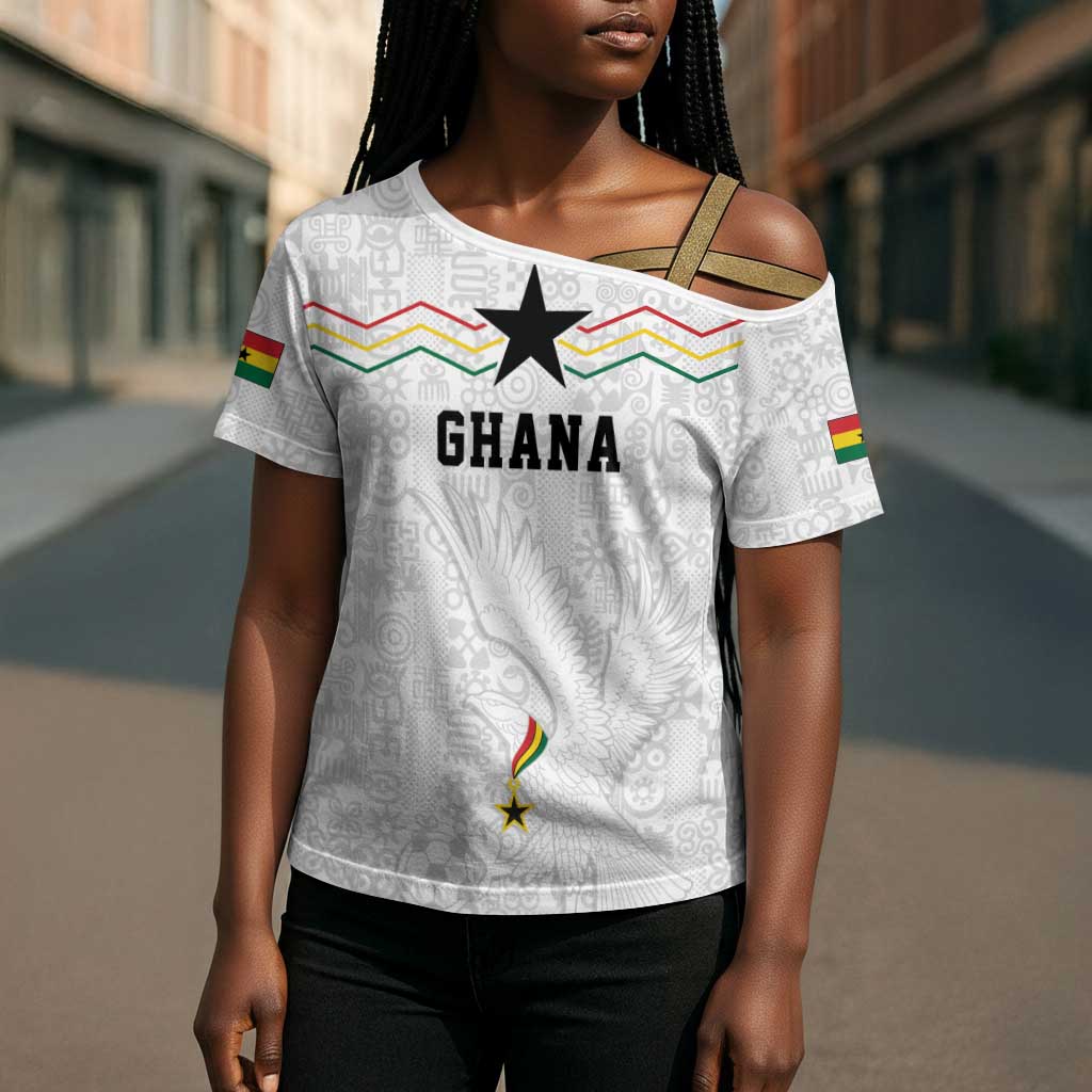 Custom World Football 2026 Ghana Cross Shoulder Shirt Black Stars Rise with White Adinkra Pattern