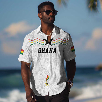 Custom World Football 2026 Ghana Hawaiian Shirt Black Stars Rise with White Adinkra Pattern