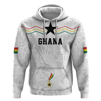 Custom World Football 2026 Ghana Hoodie Black Stars Rise with White Adinkra Pattern
