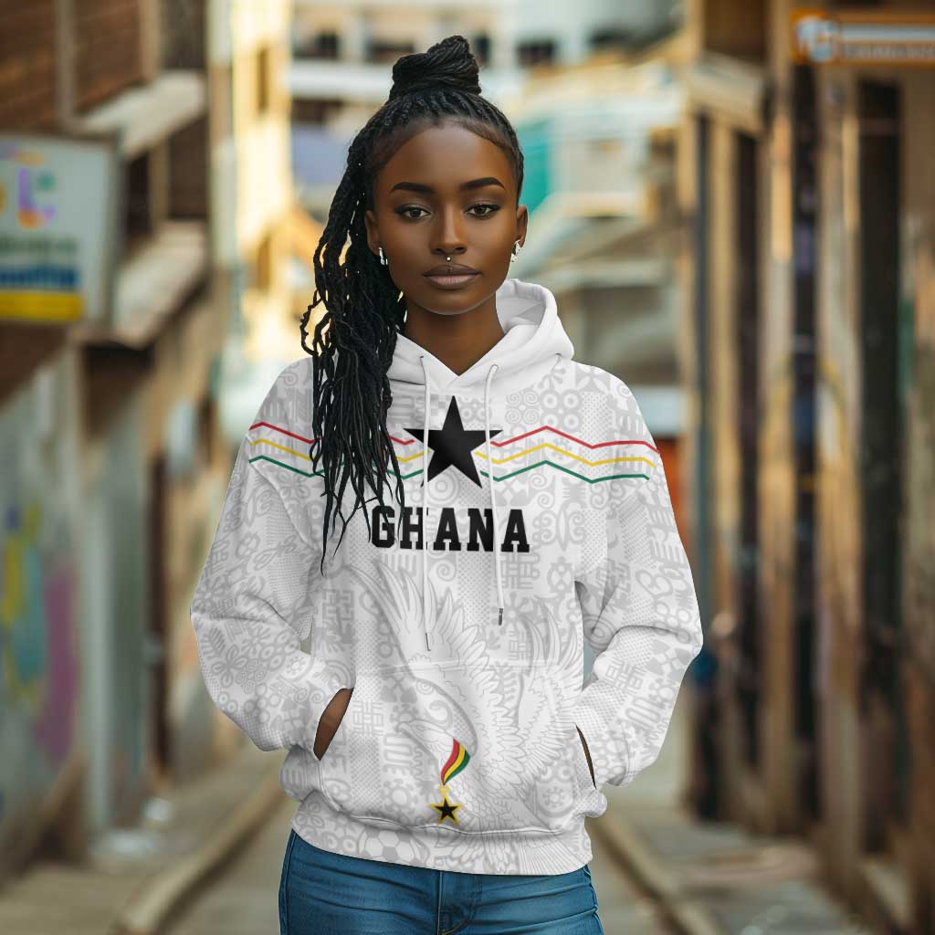 Custom World Football 2026 Ghana Hoodie Black Stars Rise with White Adinkra Pattern