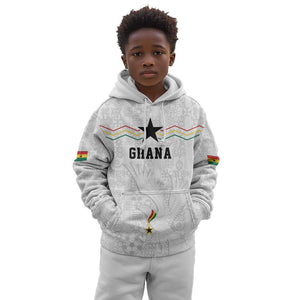 Custom World Football 2026 Ghana Kid Hoodie Black Stars Rise with White Adinkra Pattern
