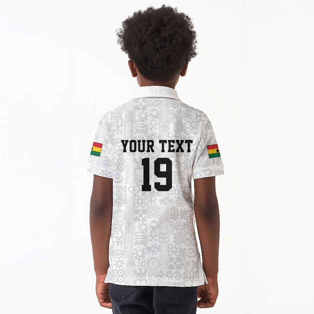Custom World Football 2026 Ghana Kid Polo Shirt Black Stars Rise with White Adinkra Pattern