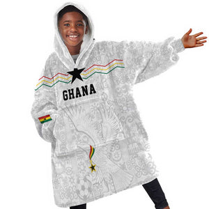 Custom World Football 2026 Ghana Kid Wearable Blanket Hoodie Black Stars Rise with White Adinkra Pattern