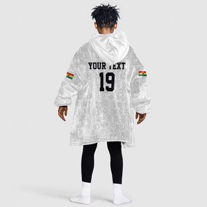 Custom World Football 2026 Ghana Kid Wearable Blanket Hoodie Black Stars Rise with White Adinkra Pattern