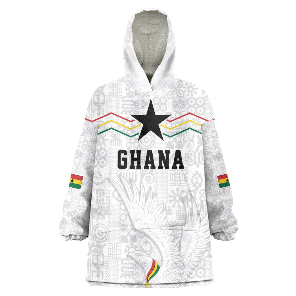 Custom World Football 2026 Ghana Kid Wearable Blanket Hoodie Black Stars Rise with White Adinkra Pattern