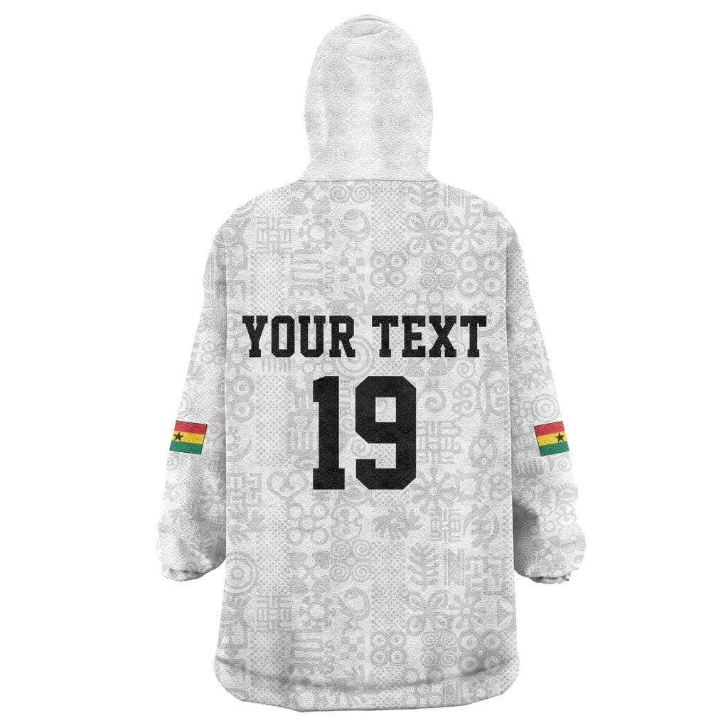 Custom World Football 2026 Ghana Kid Wearable Blanket Hoodie Black Stars Rise with White Adinkra Pattern
