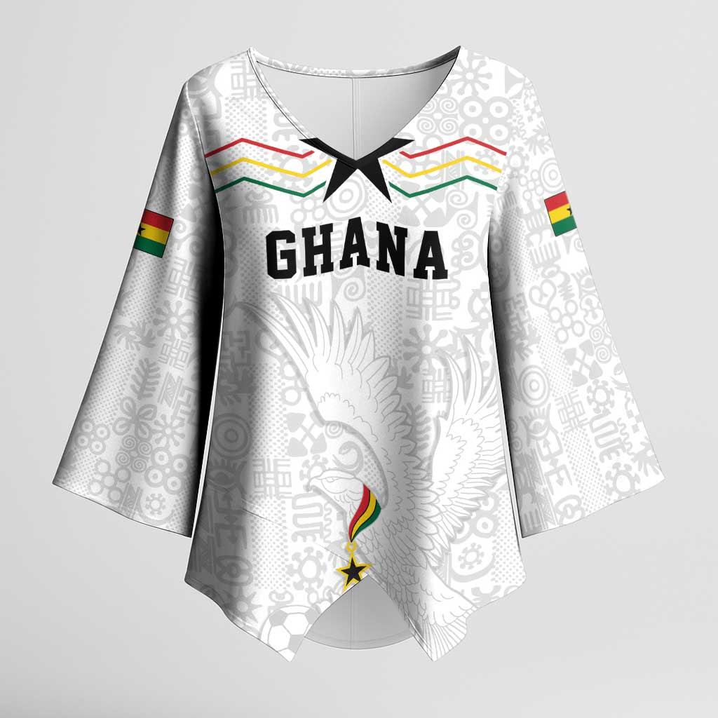 Custom World Football 2026 Ghana Kimono Sleeve Blouse Black Stars Rise with White Adinkra Pattern