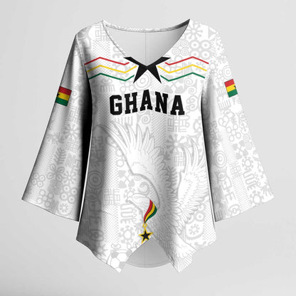 Custom World Football 2026 Ghana Kimono Sleeve Blouse Black Stars Rise with White Adinkra Pattern