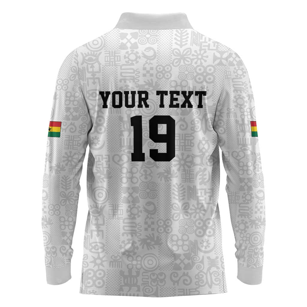 Custom World Football 2026 Ghana Long Sleeve Polo Shirt Black Stars Rise with White Adinkra Pattern