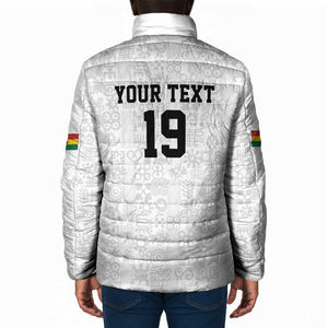 Custom World Football 2026 Ghana Padded Jacket Black Stars Rise with White Adinkra Pattern