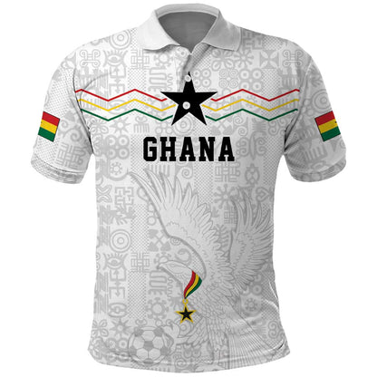 Custom World Football 2026 Ghana Polo Shirt Black Stars Rise with White Adinkra Pattern